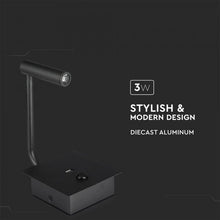 Carica l'immagine nel visualizzatore di Gallery, V-TAC LAMPADA DA MURO WALL LIGHT LED CREE 3W COLORE NERO CON USB