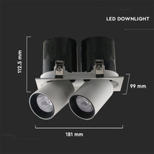 Cargar imagen en el visor de la galería, V-TAC FARETTO LED COB 36W 24° DOPPIO DA INCASSO ESTRAIBILE ORIENTABILE CRI≥90