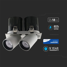 Cargar imagen en el visor de la galería, V-TAC FARETTO LED COB 36W 24° DOPPIO DA INCASSO ESTRAIBILE ORIENTABILE CRI≥90