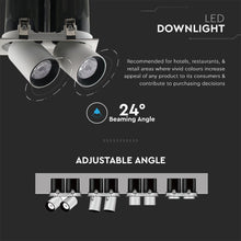 Cargar imagen en el visor de la galería, V-TAC FARETTO LED COB 36W 24° DOPPIO DA INCASSO ESTRAIBILE ORIENTABILE CRI≥90