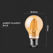 Carica l'immagine nel visualizzatore di Gallery, V-TAC LAMPADINA LED E27 6W BULB A60 CHIP SAMSUNG FILAMENTO AMBRATA