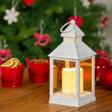 Carica l'immagine nel visualizzatore di Gallery, Lanterna bianco antico con candela, led bianco caldo (24 cm)