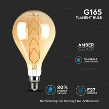 Carica l'immagine nel visualizzatore di Gallery, V-TAC LAMPADINA E27 FILAMENTO LED LINEARE 8W BULB G165 CON VETRO AMBRATO DIMMERABILE