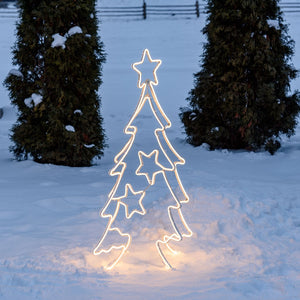 Albero Natale effetto neon con stelline h 115 cm, led bianco caldo