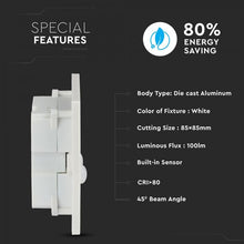 Carica l'immagine nel visualizzatore di Gallery, V-TAC PUNTO LUCE LED DA INCASSO QUADRATO 3W CON SENSORE DI MOVIMENTO