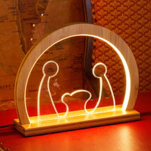 Carica l'immagine nel visualizzatore di Gallery, Natività Plexi in legno naturale, 26 cm, led bianco caldo