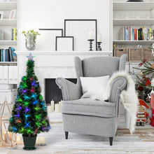 Carica l'immagine nel visualizzatore di Gallery, Albero artificiale verde, fibre ottiche sfumate, 1 m, 95 led RGB Multicolor, PVC, con vaso verde