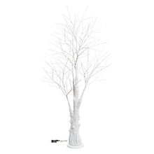 Carica l'immagine nel visualizzatore di Gallery, Albero bianco con tronco e base rotonda, microled bianco
