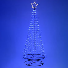 Cargar imagen en el visor de la galería, Albero conico ripiegabile con 550 gocce di luce, h 280 cm, pixel led RGB cambiacolore, cavo verde