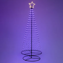 Cargar imagen en el visor de la galería, Albero conico ripiegabile con 550 gocce di luce, h 280 cm, pixel led RGB cambiacolore, cavo verde