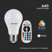 Carica l'immagine nel visualizzatore di Gallery, V-TAC LAMPADINA LED E27 6W BULB A60 RGB+W CON TELECOMANDO