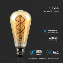 Carica l'immagine nel visualizzatore di Gallery, V-TAC LAMPADINA LED E27 5W BULB ST64 FILAMENTO AMBRATA