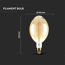 Carica l'immagine nel visualizzatore di Gallery, V-TAC LAMPADINA E27 FILAMENTO LED 8W BULB A180 CON VETRO AMBRATO DIMMERABILE