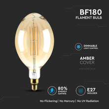 Carica l'immagine nel visualizzatore di Gallery, V-TAC LAMPADINA E27 FILAMENTO LED 8W BULB A180 CON VETRO AMBRATO DIMMERABILE