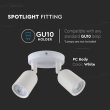 Cargar imagen en el visor de la galería, V-TAC PORTAFARETTO ROTONDO PER 2 FARETTI LED SPOTLIGHT GU10 CON 2 TESTINE ORIENTABILI