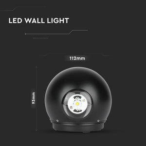 V-TAC LAMPADA DA MURO WALL LIGHT LED 6W FORMA SFERICA COLORE NERO IP65