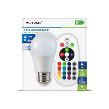 Carica l'immagine nel visualizzatore di Gallery, V-TAC LAMPADINA LED E27 6W BULB A60 RGB+W CON TELECOMANDO