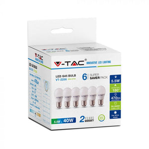V-TAC CONFEZIONE 6 LAMPADINE LED E27 5,5W MINIGLOBO G45