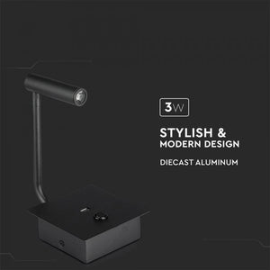 V-TAC  LAMPADA DA MURO WALL LIGHT LED CREE 3W COLORE NERO CON USB