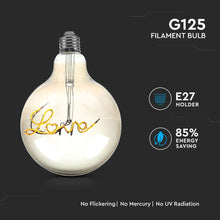 Carica l&#39;immagine nel visualizzatore di Gallery, V-TAC LAMPADINA E27 FILAMENTO LED  5W GLOBO G125 VETRO OSCURATA DIMMERABILE

