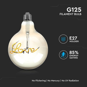 V-TAC LAMPADINA E27 FILAMENTO LED  5W GLOBO G125 VETRO OSCURATA DIMMERABILE