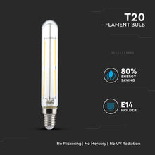 Carica l&#39;immagine nel visualizzatore di Gallery, V-TAC LAMPADINA LED E14 4W TUBOLARE 4 FILAMENTI
