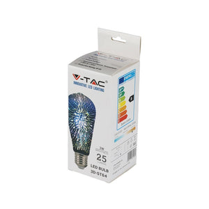 V-TAC LAMPADINA E27 FILAMENTO LED 3W BULB ST64 VETRO SPECCHIATO ARGENTO EFFETTO 3D