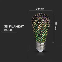 Carica l&#39;immagine nel visualizzatore di Gallery, V-TAC LAMPADINA E27 FILAMENTO LED 3W BULB ST64 VETRO SPECCHIATO ARGENTO EFFETTO 3D
