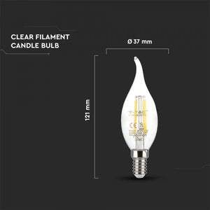 V-TAC  LAMPADINA LED E14 4W CANDELA FILAMENT CHIP SAMSUNG