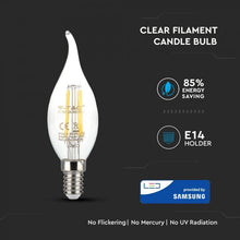 Carica l&#39;immagine nel visualizzatore di Gallery, V-TAC  LAMPADINA LED E14 4W CANDELA FILAMENT CHIP SAMSUNG
