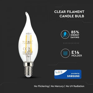 V-TAC  LAMPADINA LED E14 4W CANDELA FILAMENT CHIP SAMSUNG