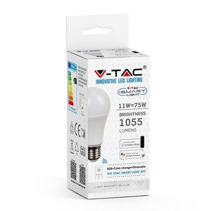 V-TAC SMART LAMPADINA LED WI-FI E27 11W BULB A60 RGB+W 4IN1 DIMMERABILE
