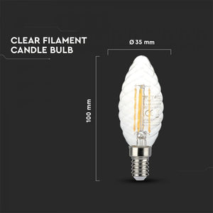 V-TAC LAMPADINA LED E14 4W CANDELA TWIST FILAMENT CHIP SAMSUNG