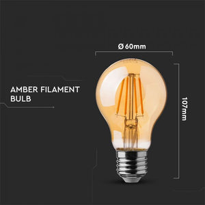 V-TAC LAMPADINA LED E27 6W BULB A60 CHIP SAMSUNG FILAMENTO AMBRATA