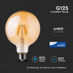 V-TAC LAMPADINA LED E27 6W GLOBO G125 CHIP SAMSUNG FILAMENTO AMBRATA