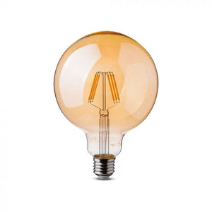 V-TAC LAMPADINA LED E27 6W GLOBO G125 CHIP SAMSUNG FILAMENTO AMBRATA