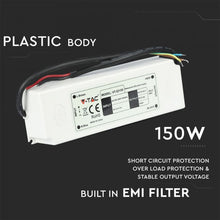 Carica l&#39;immagine nel visualizzatore di Gallery, V-TAC ALIMENTATORE 150W IMPERMEABILE IP67 A 1 USCITA CON CAVI A SALDARE
