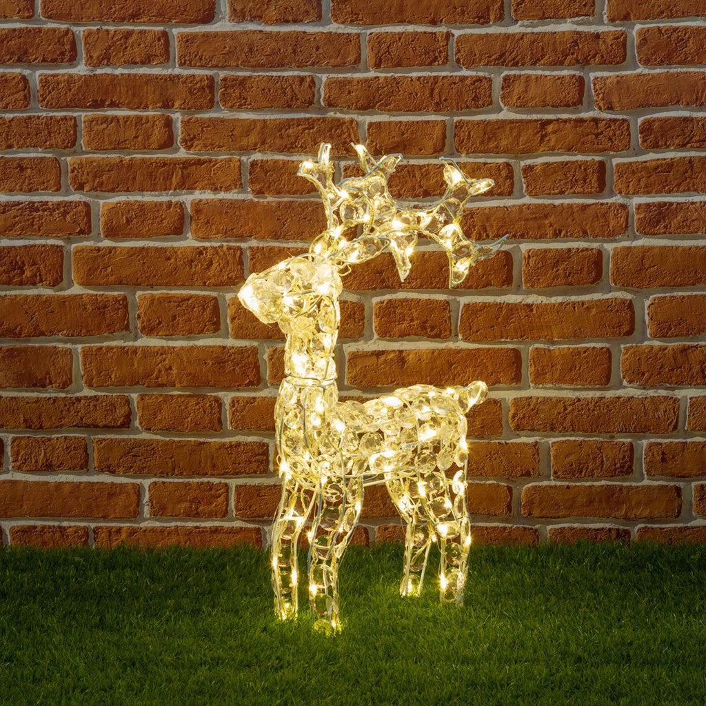 Renna luminosa con cristalli, led bianco freddo e caldo