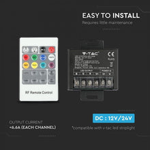 Carica l&#39;immagine nel visualizzatore di Gallery, V-TAC CONTROLLER DIMMER PER STRISCE LED RGB CON TELECOMANDO 3X 6,5A
