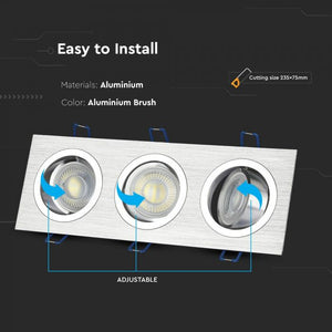 V-TAC PORTAFARETTO ORIENTABILE DA INCASSO PER 3 LAMPADINE GU10 E GU5.3