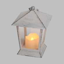 Cargar imagen en el visor de la galería, Lanterna bianco antico con candela, h 17 cm, led bianco caldo
