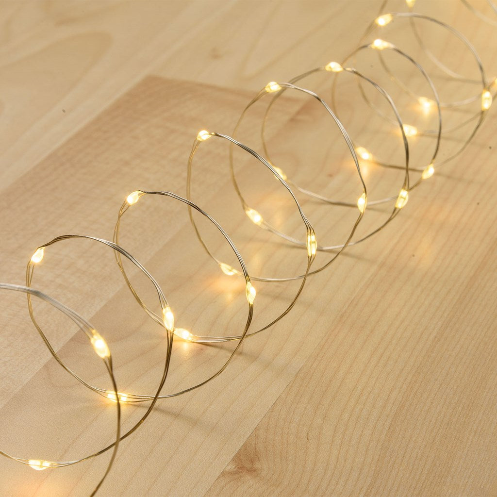 Microwear Catena LED 2x10m 100 Luci Bianco Caldo – Filo Di Rame Flessibile, Batteria, Impermeabile IP65 Per Natale E Feste