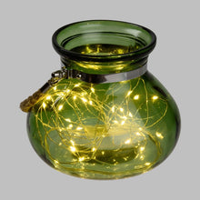 Cargar imagen en el visor de la galería, Vaso con luci in vetro verde o viola con 40 lucine bianco caldo

