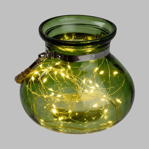 Vaso con luci in vetro verde o viola con 40 lucine bianco caldo
