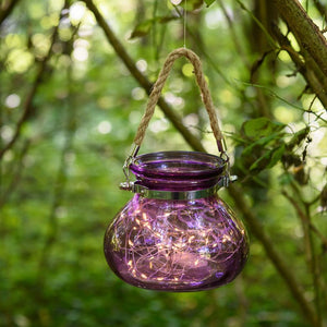 Vaso con luci in vetro verde o viola con 40 lucine bianco caldo