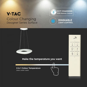 V-TAC LAMPADARIO LED A SOSPENSIONE BIANCO FORMA CIRCOLARE CON TELECOMANDO