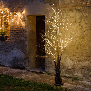 Albero marrone con tronco e base rotonda, microled bianco caldo