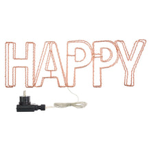 Cargar imagen en el visor de la galería, Scritta led 3D Happy, 78 microled bianco caldo
