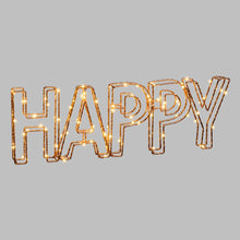 Cargar imagen en el visor de la galería, Scritta led 3D Happy, 78 microled bianco caldo
