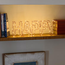 Cargar imagen en el visor de la galería, Scritta led 3D Happy, 78 microled bianco caldo
